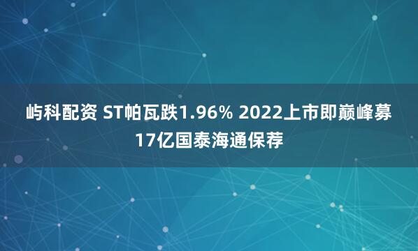 屿科配资 ST帕瓦跌1.96% 2022上市即巅峰募17亿国泰海通保荐